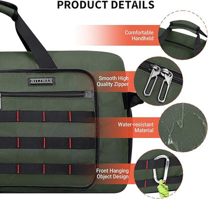 WITZMAN Foldable Duffle Bag for Travel 65L Lightweight Packable Duffel Bag with Shoes Compartment Overnight Bag for Men Women (B697 Army Green）
