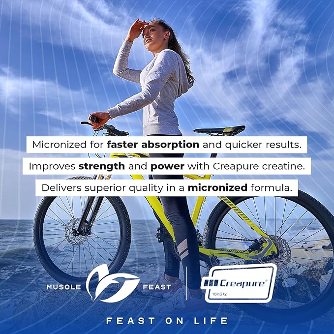 Muscle Feast Creapure - Micronized Creatine Monohydrate Powder | Premium Pre-Workout or Post-Workout | Flavored Creatine for Women & Men | Easy to Mix, Gluten-Free, Safe and Pure, (Grape, 250g)