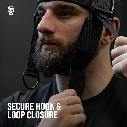 Gymreapers Neck Harness Weight Lifting - Neck Trainer Workout Equipment - Heavy Duty Stainless Steel Chain, Adjustable Neoprene Head Strap, Exercise Equipment for Strength & Pain Relief