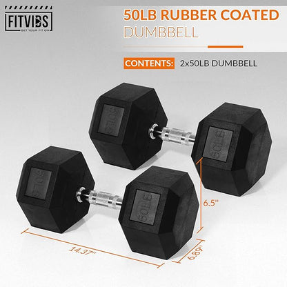 Hex Rubber Coated Dumbbells Hand Weights Pairs for Exercises and Fitness and Home Gym, Pairs