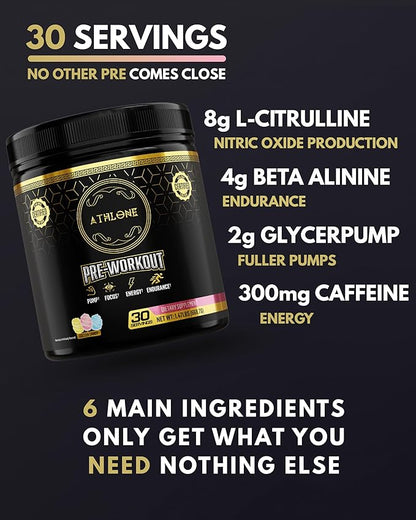 Pre Workout Powder Blue Raspberry Performance Blend- Energy with Caffeine, L-Citrulline, Beta Alaline, Himalayan Pink Salt - No Artificial Dyes (30 Servings)