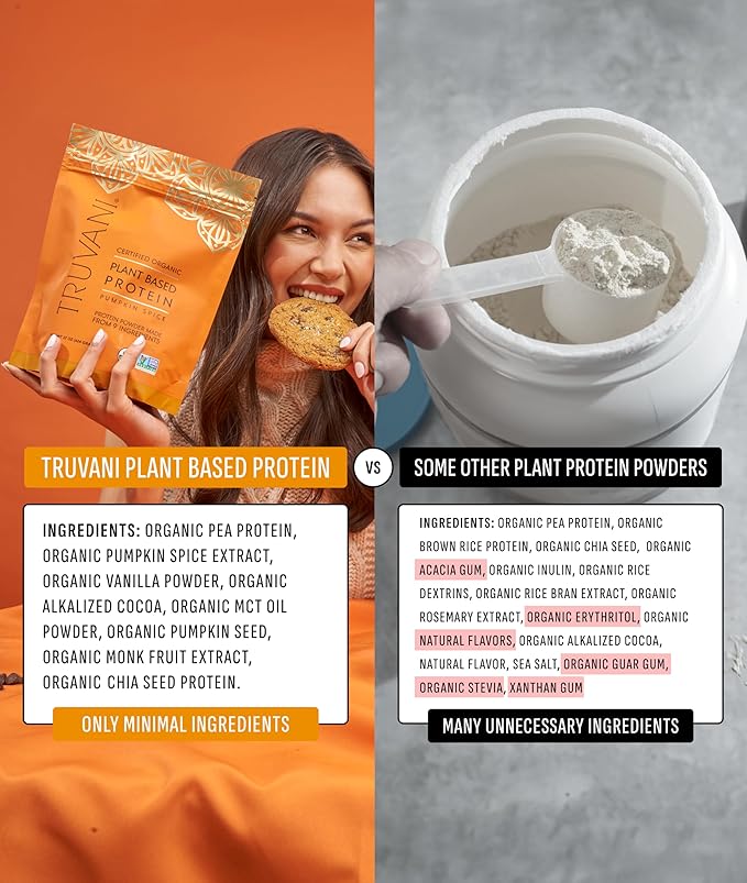 Truvani Vegan Pea Protein Powder | Pumpkin Spice | 20g Organic Plant Based Protein | 10 Servings | Keto | Gluten & Dairy Free | Low Carb | No Added Sugar