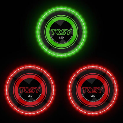 TOSY Bundle of 3-2X Red + Green - Flying Disc 36 LEDs, Super Bright, Smart Modes, Auto Light Up, Rechargeable, Cool Fun Christmas, Birthday & Camping Gift for Men/Boys/Teens/Kids, 175g Frisbee
