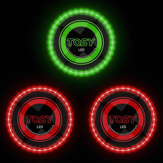 TOSY Bundle of 3-2X Red + Green - Flying Disc 36 LEDs, Super Bright, Smart Modes, Auto Light Up, Rechargeable, Cool Fun Christmas, Birthday & Camping Gift for Men/Boys/Teens/Kids, 175g Frisbee