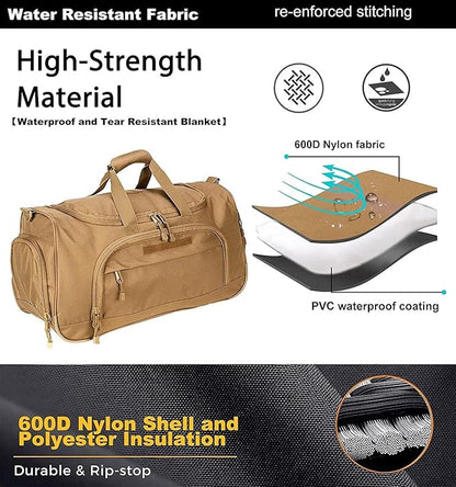 Gym Bag for Women & Men Tactical Duffle Military Weekender Work Out Lightweight Waterproof Sports Tote Shoe Pocket Tan