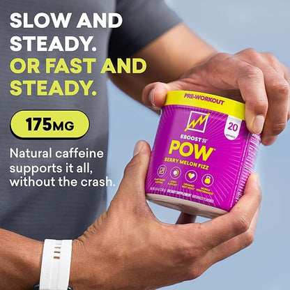 EBOOST POW Natural Pre Workout Powder - 20 Servings - Berry Melon Fizz - Pre Workout Supplement for Performance, Joint Mobility Support, Energy, Focus - Men & Women - Non-GMO, Gluten-Free, No Creatine