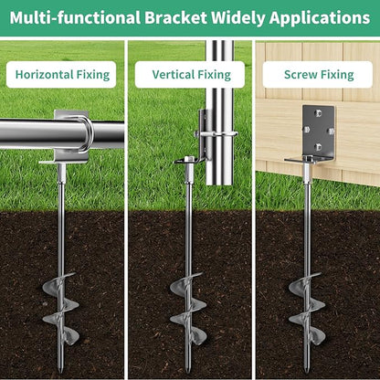 Phopich Multi-Purpose Ground Anchors Screw in, Fully Welded Heavy Duty Trampoline Stakes with Brackets, T-Wrench and Adapter for Drill, Earth Anchor kit for Mobile Home, Trampoline, Shed
