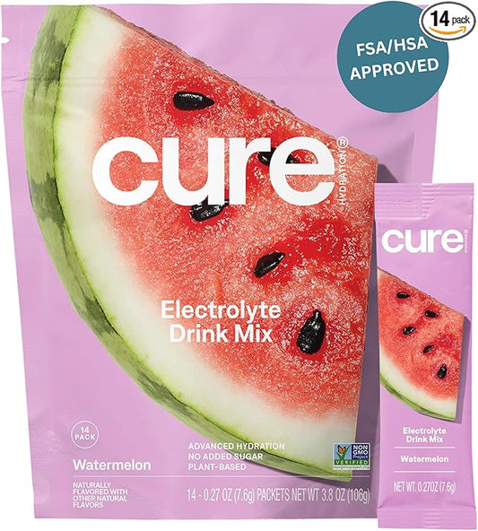 Cure Hydration | Plant-Based Electrolyte Drink Mix | No Added Sugar | FSA-HSA | Dehydration Relief