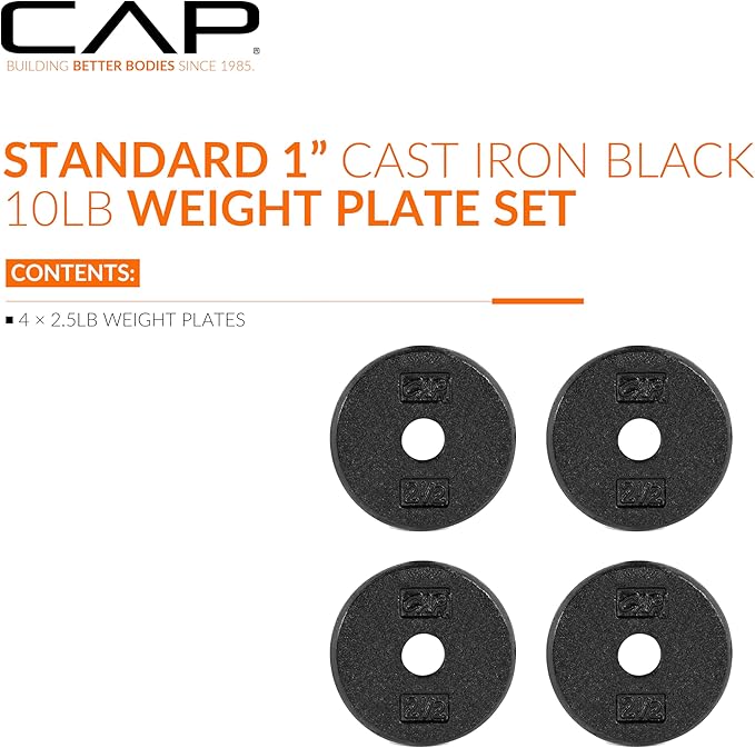 CAP Barbell Standard 1-Inch Cast Iron Weight Plates - Singles & Sets | 1.25-50 lbs | Multiple Options