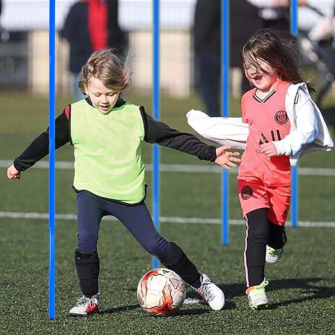 6 Pcs 5FT Adjustable Agility Training Poles for Soccer,Basketball,Football,Dog,Horse Training-Speed and Agility Training Equipment Sports Training Sticks with Stainless Steel Ground Nails