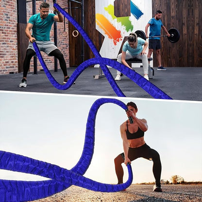Battle Ropes for Home Gym 1.5Inch Diameter 30FT Lengths Workout Heavy Battle Ropes for Exercise Training Weighted Rope, Working Out Exercise Equipment with Protective Cove - Blue