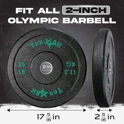 Yes4All 2" Bumper Plate, 10-190 LB Olympic Rubber Weight Plate with Steel Hub for WeightLifting, Strength Training, Home Gym, Less Impact, Absorb Bounce & Shock, Multiple Options