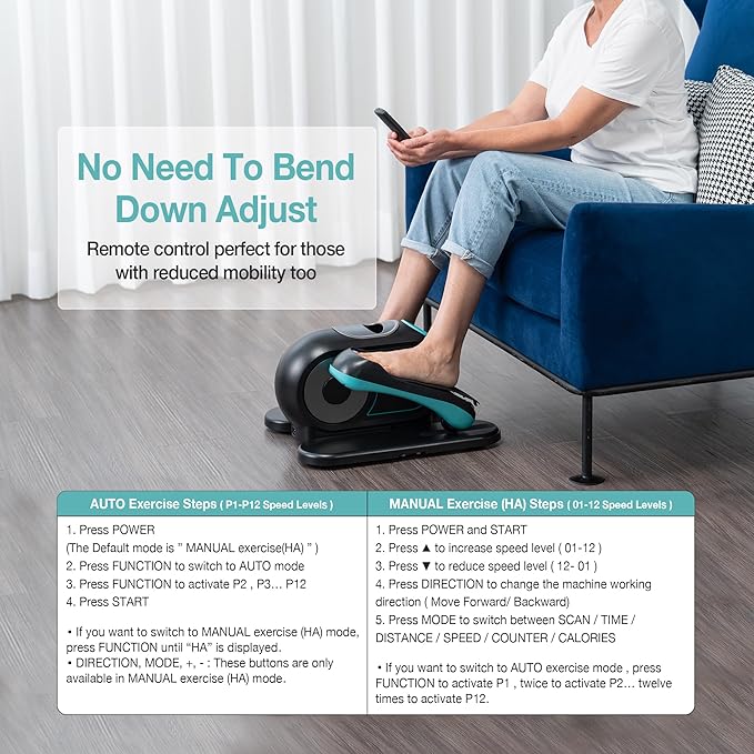 Under Desk Elliptical Machine, Ellipse Leg Exerciser for Seniors, Seated Pedal Exerciser with Resistance Bands Non Slip Mat, Remote Control, 12 Adjustable Speeds for Home, Seniors, Adults