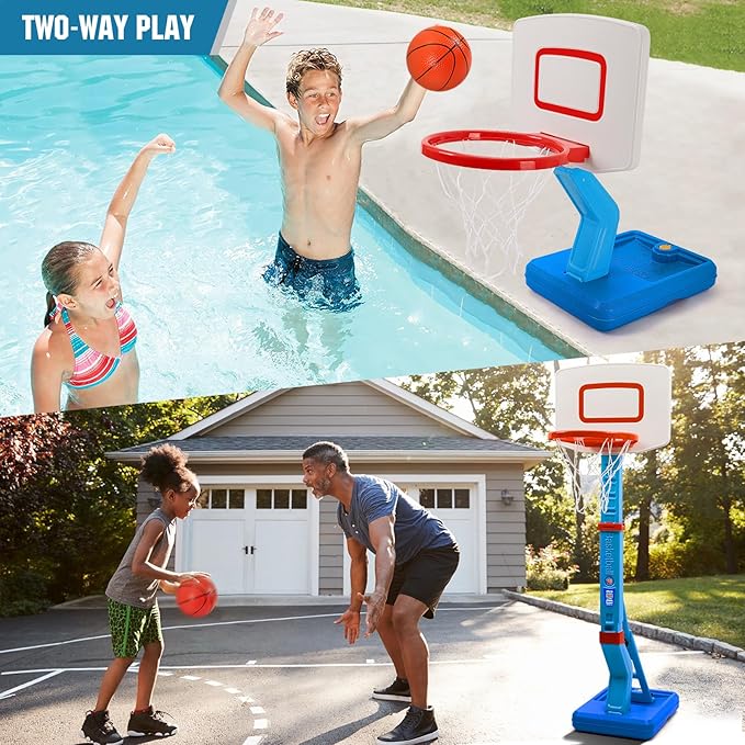 SUPER JOY Toddler Basketball Hoop - Height Adjustable Kids Hoop for Indoor & Outdoor Play - Portable Mini Basketball Goal for Poolside- Game Sport Toy for Boys & Girls Age 1 2 3 4 5