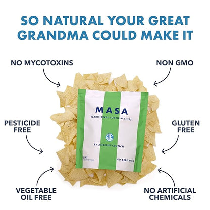MASA Chips - Lime Flavored Tortilla Chips, Handmade Corn Chips & Crisps - Naturally Grown White Corn, Made with Grass Fed Tallow & Sea Salt - 2 Pack, 5 Ounce Each