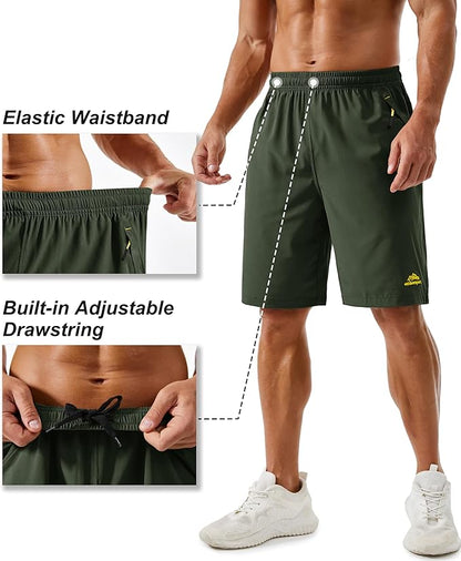 TACVASEN Men's Running Athletic Shorts 9" Quick Dry Workout Gym Shorts Lightweight Summer Shorts 3 Zipper Pockets