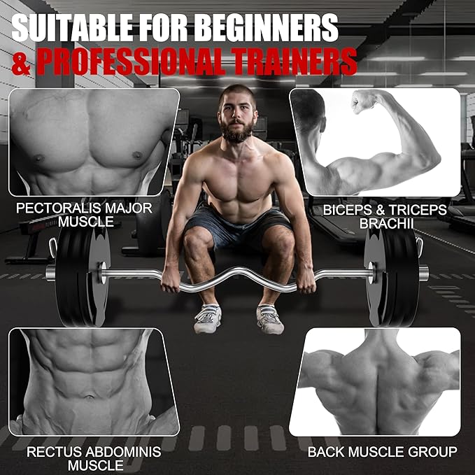 4ft Olympic Barbell - 2 Inch Weight Lifting Bars for Strength Training, Deadlift, Bench Press, Squat, Bicep Curls, Overhead Press - 500lbs Capacity w/Spring Collars