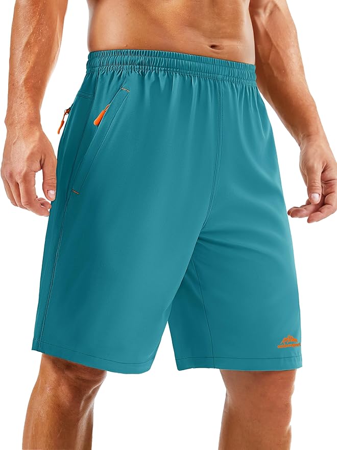 TACVASEN Men's Running Athletic Shorts 9" Quick Dry Workout Gym Shorts Lightweight Summer Shorts 3 Zipper Pockets