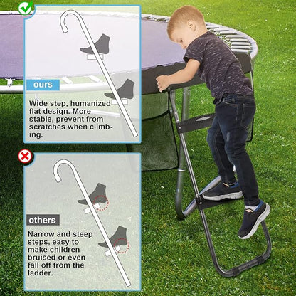 HBTower Trampoline Ladder, 2 Steps with Wide Steps, Trampoline Storage Bag, Universal Hook, 220 lbs Capacity Trampoline Accessories for Children Kids, Black