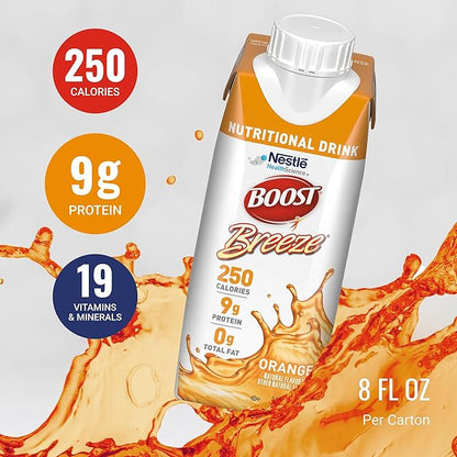 BOOST Breeze Clear Nutritional Drink - 250 Calories - 19 Vitamins & Minerals - 9 g Protein ??Fortified Clear Nutritional Drink with Vitamin A & Zinc - Orange Flavor - 8 fl oz (Pack of 24)