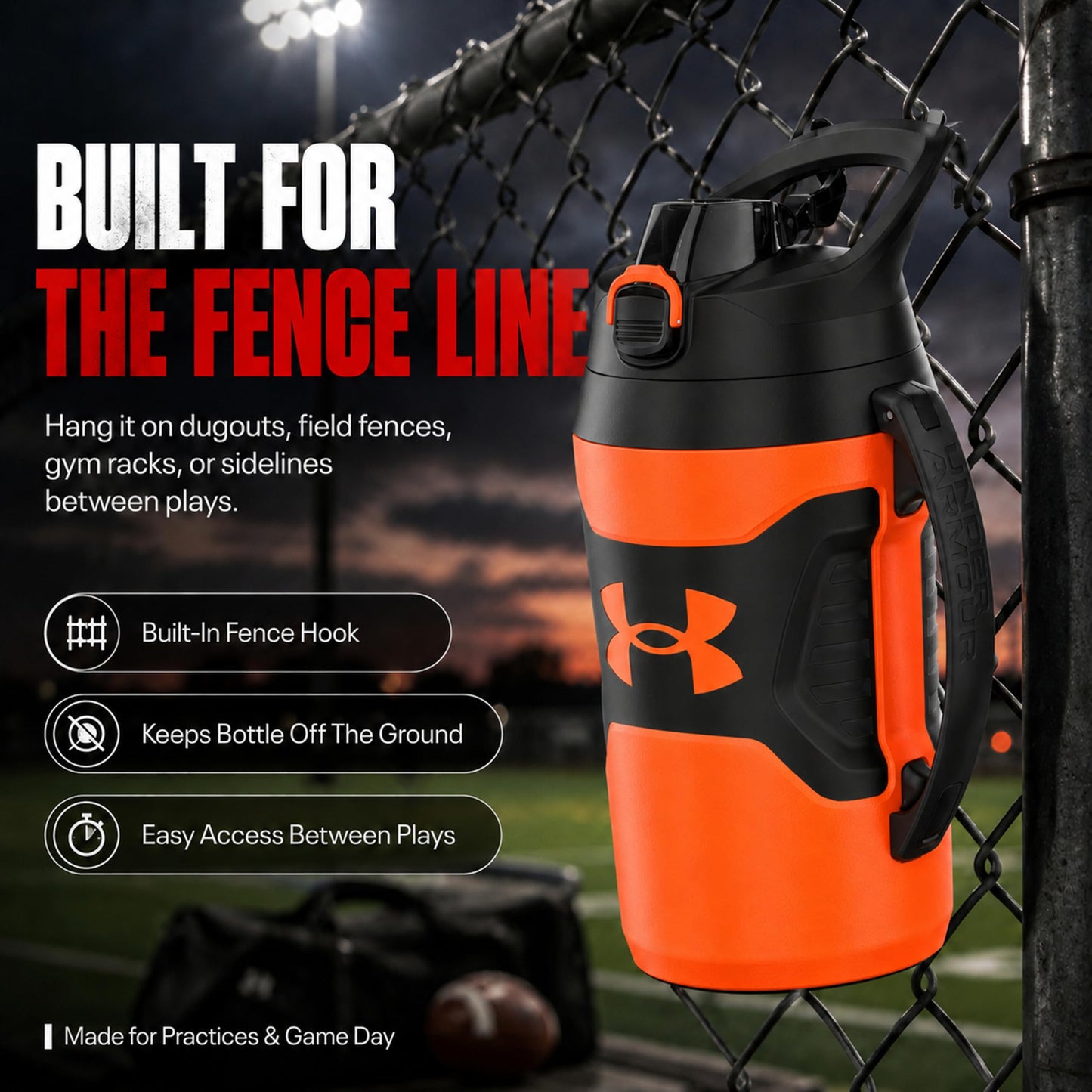 Under Armour Insulated Water Bottle with Handle & Fence Hook, Half Gallon Sports Water Jug