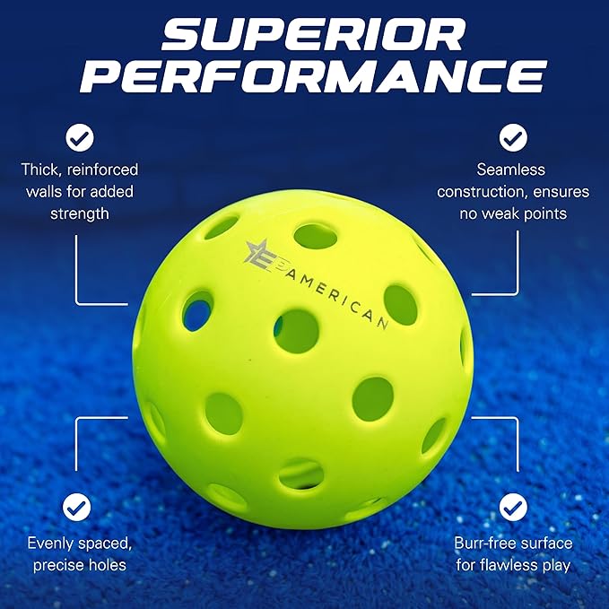 EP American Outdoor Pickleballs USAPA Approved | Made in USA with Durable Design | Tournament-Ready, High Performance | 40 Precision Holes for Balanced Flight, Consistent Spin