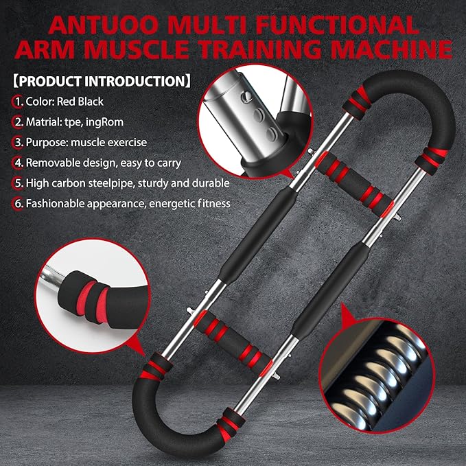 Twister Arm Trainer, 60-100lb Adjustable Chest Workout Bar, Power Twister Arm Trainer for Men, Chest Workout Equipment, Forearm Strengthener Arm Trainer