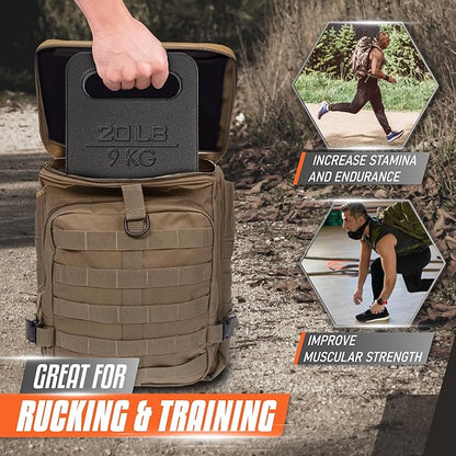 Yes4All Ruck Weight Plate, Cast Iron Rucking Plates with Wide Grip for Swings, Squat, Strength, Weighted Vest Training - Multiple Rucking Weights: 10LB to 45LB