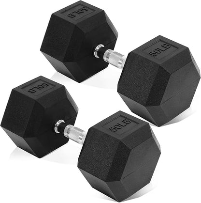 Hex Rubber Coated Dumbbells Hand Weights Pairs for Exercises and Fitness and Home Gym, Pairs