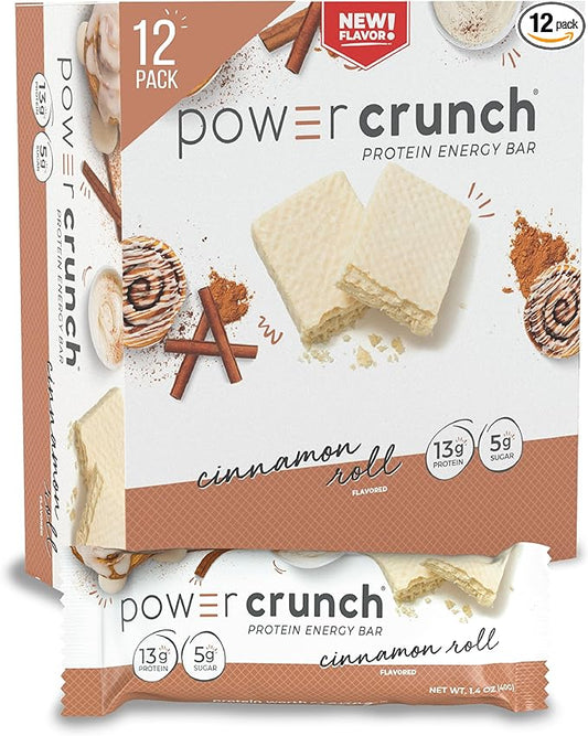 Power Crunch Protein Wafer Bars, High Protein Snacks with Delicious Taste, Cinnamon Roll, 1.4 Ounce