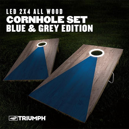 Triumph Sports LED 2x4 Cornhole Boards - Caddy set and Grey and Blue