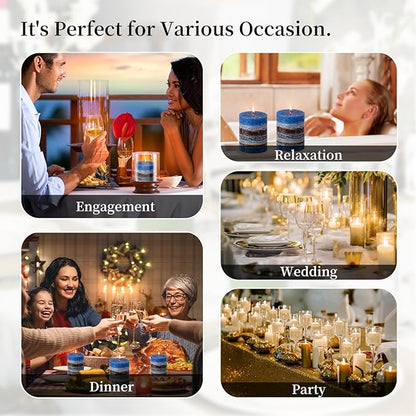 KONNI Blue-Coffee Layered Pillar Candles Set of 3, 3"x 4" Unscented Pillar Candles Bulk, 39 Hours Long Burning Candle, Smokeless & Dripless Round Candle for Wedding, Home Decor, Party, Spa, Dinner