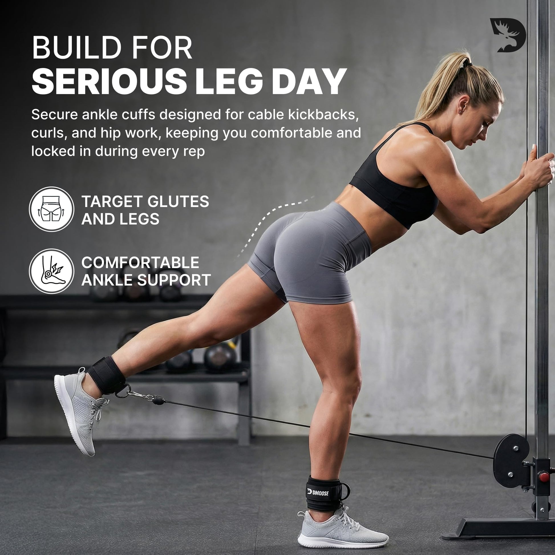 DMoose Ankle Strap for Cable Machine Attachments - Gym Ankle Cuff for Kickbacks, Glute Workouts