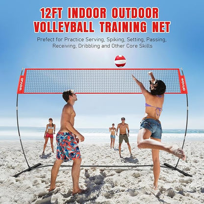 12Ft Beach Volleyball Net for Backyard, Portable Net Set, Freestanding Volleyball Training Equipment with Pump, Bag, Sports Game for Outdoor Indoor, Height Adjustable