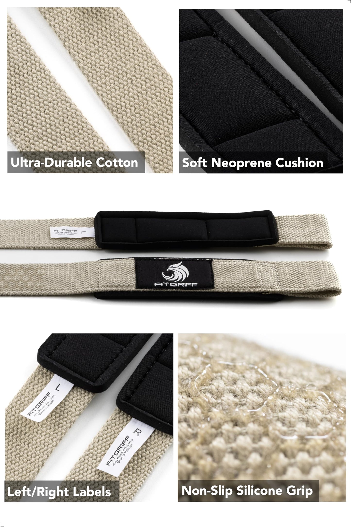 Fitgriff® Lifting Wrist Straps for Weightlifting, Gym, Deadlift, Workout (Made of Premium Cotton &