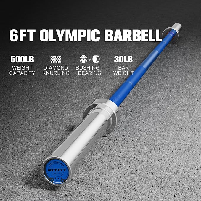 RITFIT Olympic Barbell 4ft/4.8ft/6ft - 2 Inch Weight Bar for Strength Training, Weightlifting, Squat, Deadlift, Bench Press, Curl, Overhead Press - 350lbs/500lbs Capacity