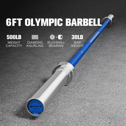 RITFIT Olympic Barbell 4ft/4.8ft/6ft - 2 Inch Weight Bar for Strength Training, Weightlifting, Squat, Deadlift, Bench Press, Curl, Overhead Press - 350lbs/500lbs Capacity