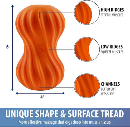 Zyllion Vibrating Peanut Massage Ball with 4 Modes - Cordless Rechargeable Electric Deep Tissue Massager Roller for Muscle Pain Relief, Orange, ZMA-30