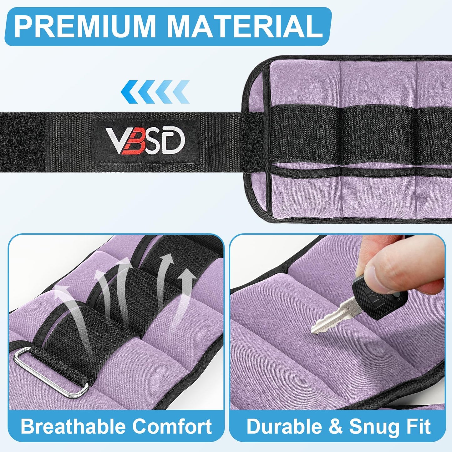 VBSD Adjustable Ankle Weights for Men Women, 10lb 1 Pair Leg Weight Straps, Weighted Ankle Weights