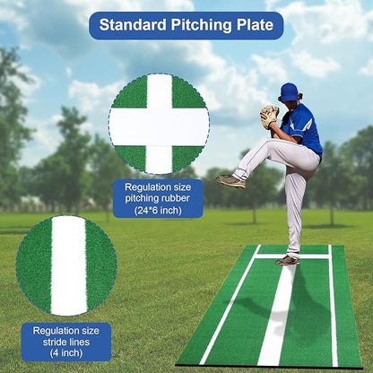 10x3 FT Softball Pitching Mat with Mound, Anti-Fade Softball Practice Turf Mat Indoor Outdoor Pitching Training Matt with Anti-Slip Bottom