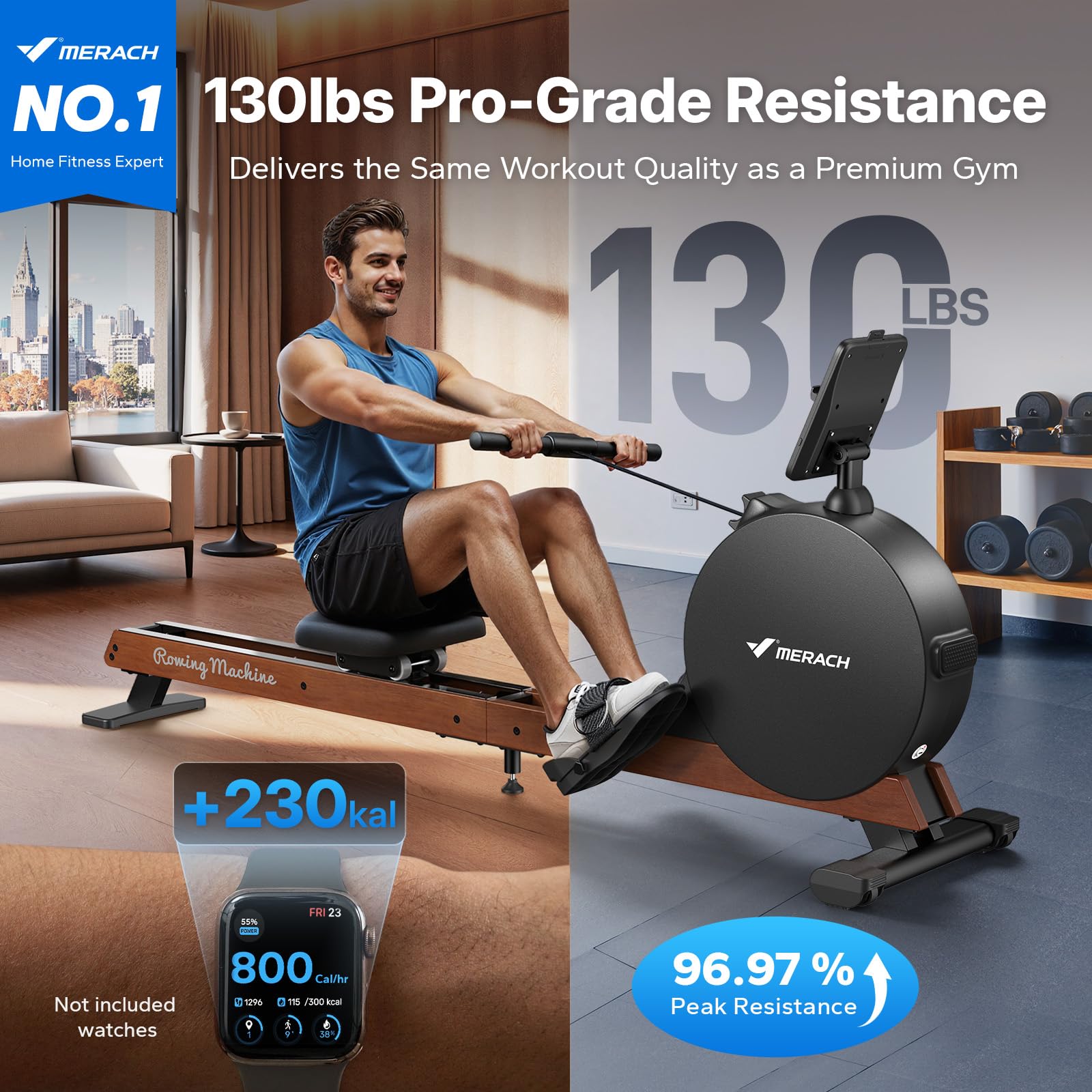Merach R7 N Self-Powered Rowing Machine with Powerful Magnetic Resistance