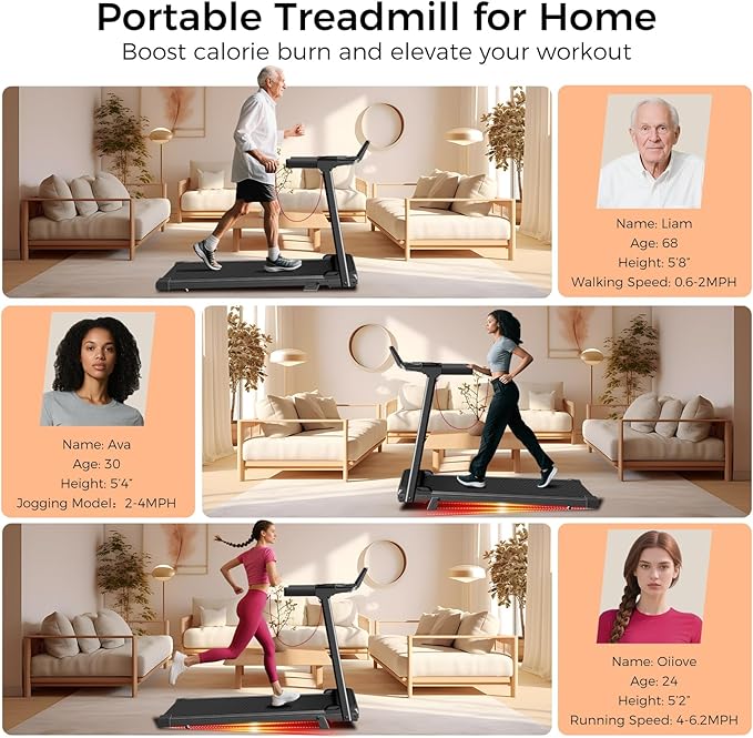 Treadmill with Incline, 3.0HP Small Treadmills for Home, Portable Electric Treadmill with Handles,Lightweight Walking Pad,Compact Running Treadmills,Walking Pad with Handle,LED Dispay,300LBS Capacity