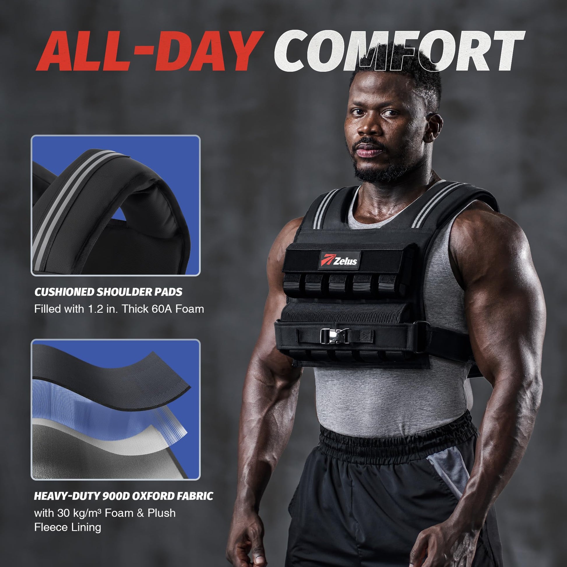 ZELUS Weighted Vest Men, 45lb Adjustable Weight Vest,Removable Iron Weights