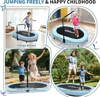 Nattork 56" Kids Trampoline Indoor, Double Trampoline with Adjustable Handle for Kids, Indoor/Outdoor Foldable Jumper, Max Load 220lbs