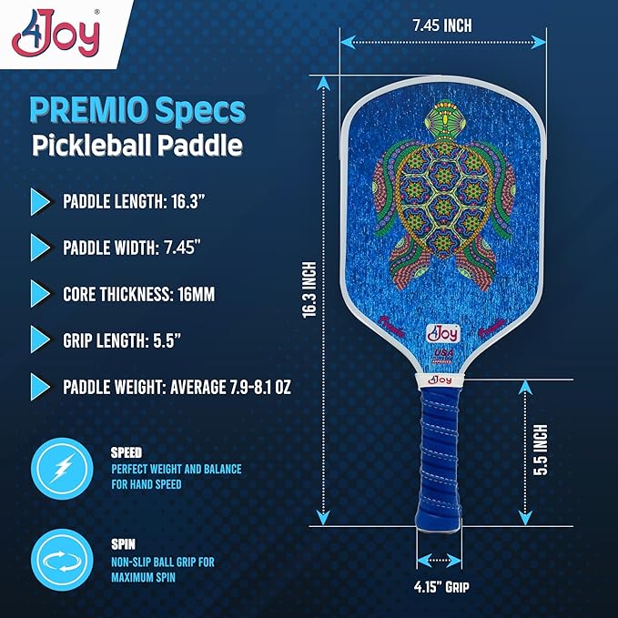 4Joy Pickleball Paddle Premio Series - Thermoformed Premium T700 Carbon Fiber Pickleball Paddless - Professional Pickleball Rackets for Women & Men - 16mm Honeycomb Core - USAP Approved