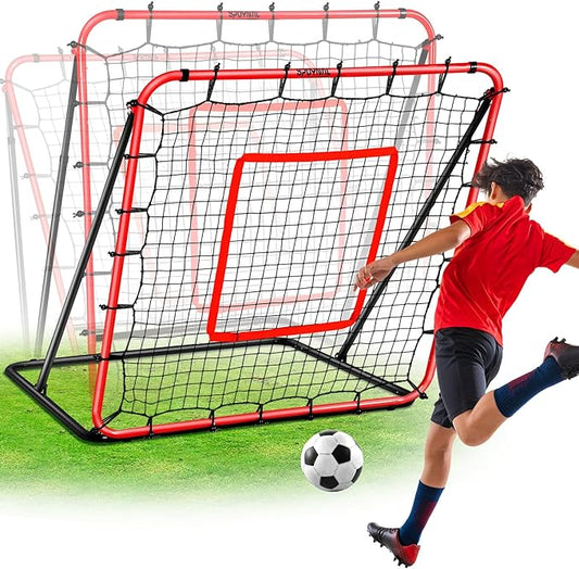 Soccer Rebounder Net & Soccer Training Equipment - 4x4 FT Adjustable Rebound Board for Precision Passing, Shooting, First Touch, and Ball Control Drills for Kids, Teens & Adults