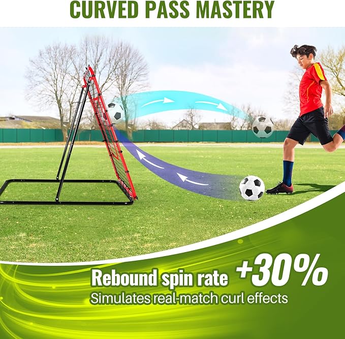 Soccer Rebounder Net & Soccer Training Equipment - 4x4 FT Adjustable Rebound Board for Precision Passing, Shooting, First Touch, and Ball Control Drills for Kids, Teens & Adults