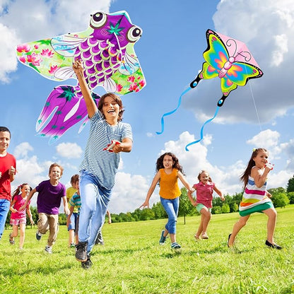 8 Pack Kites for Kids Butterfly Fish Eagle Pattern with 8 Pcs 109 Yard Kite String Large Easy to Fly for Children Adults Spring Outdoor Beach Games