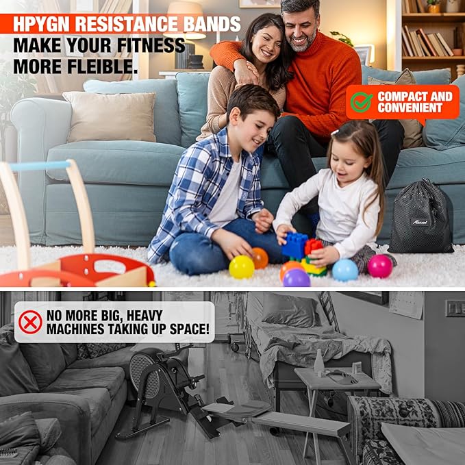 HPYGN Rowing Resistance Bands, Best Replacement for Rowing Machine, Home Gym Workout Equipment for Back, Arms, Shoulders, Core, Glutes and Legs, Rowing Workout, Cardio, Low-Impact, Portable Home Gym