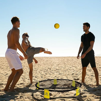 GOOX Outdoor Beach Ball Games with Carrying Bag, 3 Balls, Net and Strip Light (ONLY for Light Up Set)- Roundnet Game Set for Family - Played Outdoors, Indoors, Beach, Lawn, Yard and Park
